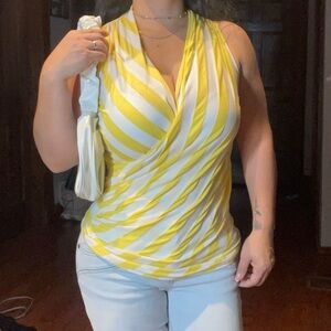 bebe Yellow and White Striped Blouse